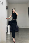 SWAYING/KNIT Waist Lace Straight Dress SW22SSB30 Black